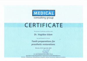 Certificate - Tooth preparations for prosthetic restorations